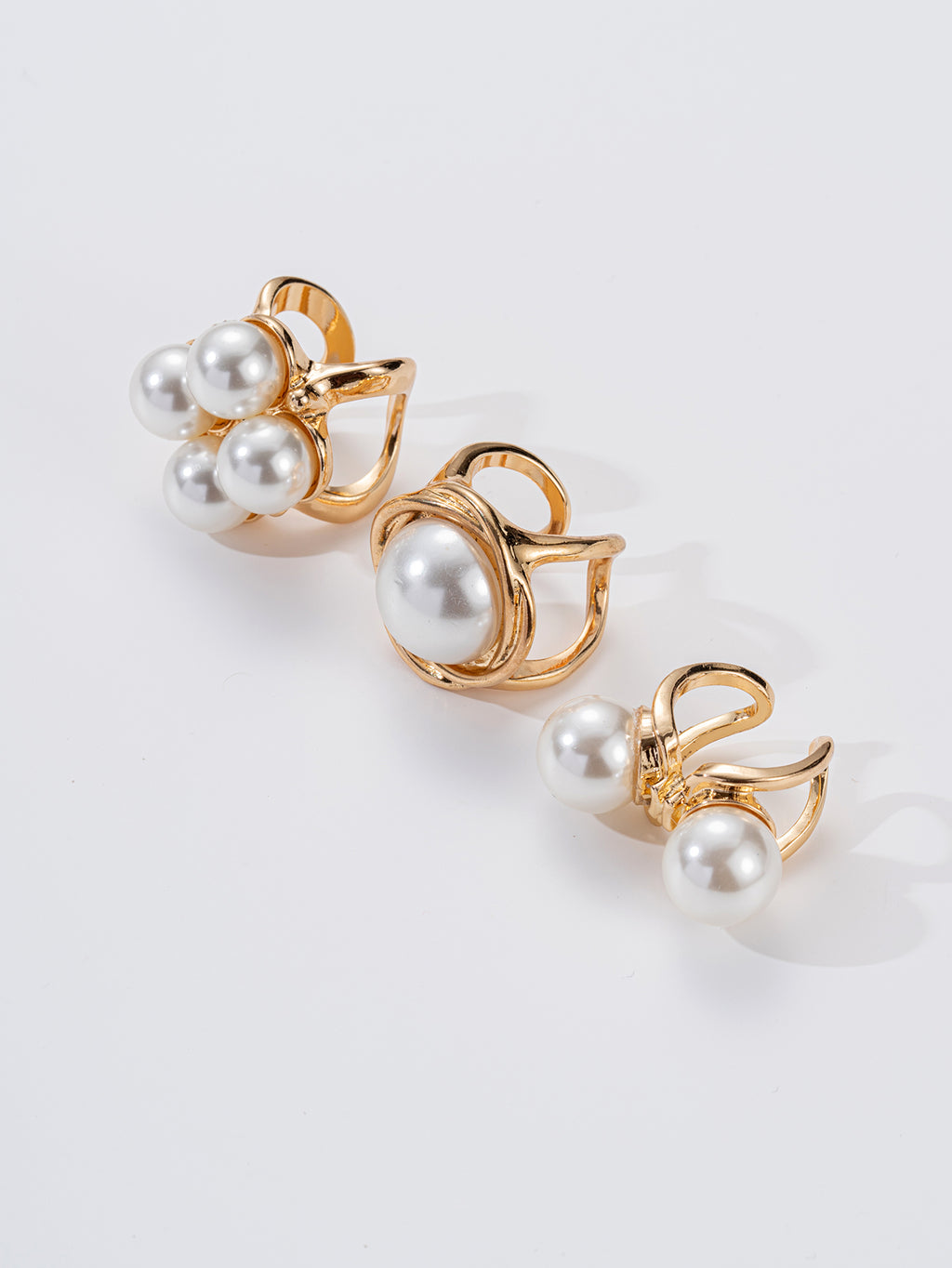 1 set of 3-piece antique style exaggerated hollow metal open ring set, thick and smooth irregular geometric layered ring imitation pearl ring set, women's daily wear, holiday gifts, party music festival accessories