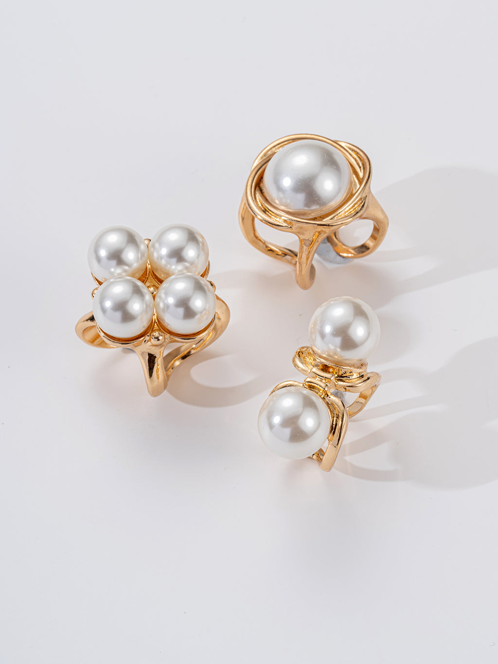 1 set of 3-piece antique style exaggerated hollow metal open ring set, thick and smooth irregular geometric layered ring imitation pearl ring set, women's daily wear, holiday gifts, party music festival accessories