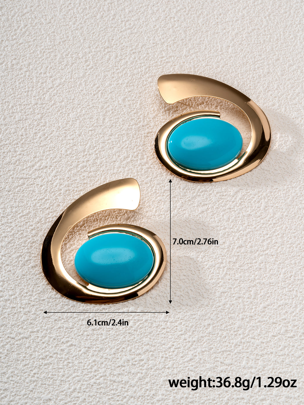 1 pair of elegant oversized exaggerated geometric asymmetrical circular earrings, inlaid with imitation turquoise resin, women's spiral earrings, suitable for seasonal gatherings and festivals, women's imitation turquoise jewelry, women's Western jewelry